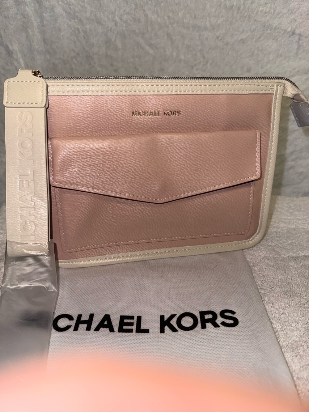 Michael Kors Blush Pink and Cream Leather Wristlet Clutch